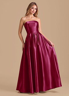 Azazie Lucienne Bridesmaid Dresses Burgundy A-Line Pleated Metallic Satin Dress image3