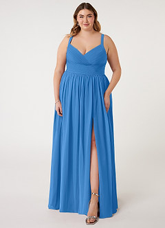 Azazie Chanel Bridesmaid Dresses Blue Jay A-Line Pleated Chiffon Dress image8