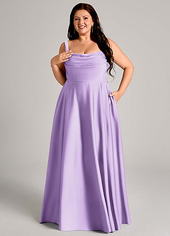 Azazie Shaude Bridesmaid Dresses Lilac A-Line Pleated Stretch Satin Dress image11