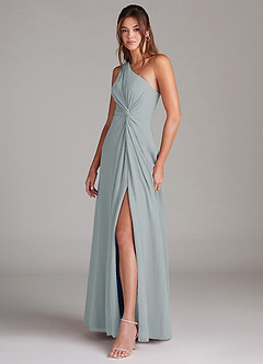 Azazie Brooke Bridesmaid Dresses Dolphin Grey A-Line One Shoulder Chiffon Dress image5