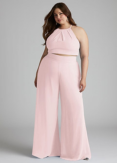 Azazie Kenzi Bridesmaid Dresses Blushing Pink Pleated Chiffon Jumpsuit image8
