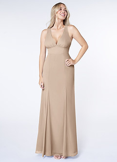 Azazie Christiana Bridesmaid Dresses Taupe A-Line V-Neck Pleated Chiffon Dress image1