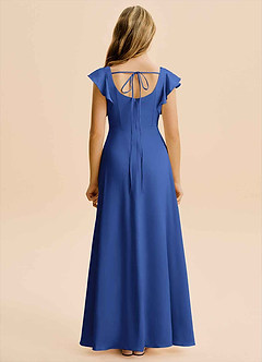 Azazie Bondi Junior Vestido de Azul Real de Satén Elástico de Corte en A con Corte Lateral image2
