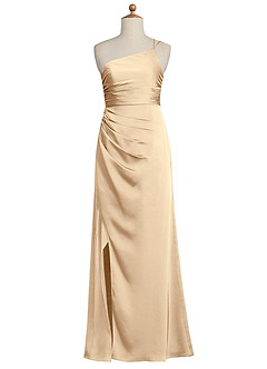 Azazie Eren Junior Champagne Sheath Pleated Stretch Satin Dress image8