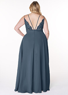 Azazie Lennon Abiti da Damigella Abito A-Line in Chiffon Pizzo Blu Nettuno image8