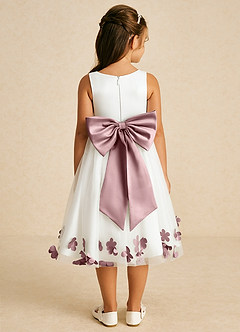 Azazie Dot Flower Girl Dresses Ivory Dusty Rose A-Line Bow Tulle Dress image2