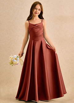 Azazie Coconut Girls Formal Sukienki dla dziewczynek sypiących kwiaty Linia A Pofałdowany Satyna elastyczna Długość podłogi Sukienka image3