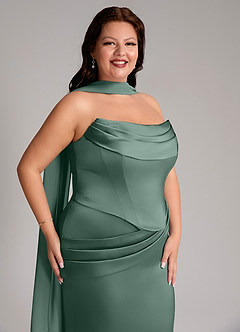 Azazie Sorrel Vestidos de madrinha de casamento Vestido Eucalipto de Cetim elástico de sereia com Sem alças image10