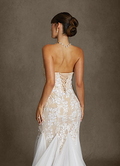 Azazie Harmony Wedding Dresses Diamond White Champagne Mermaid Strapless Tulle Dress image11