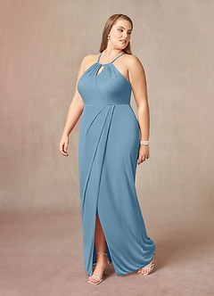 Azazie Hadid Mother of the Bride Dresses Steel Blue Sheath Pleated Mesh Dress image9