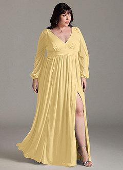 Azazie Norah Bridesmaid Dresses Butter A-Line V-Neck Long Sleeve Chiffon Dress image9
