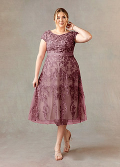 Azazie Sanna Moeder van de bruid jurken A-Lijn Jurk van Tule Scoop kant Vintage Mauve Champagne image7