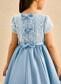 Azazie Cashew Blumenmädchenkleider Ballkleid mit ärmel Matte Satin Kleid Puderblau image7