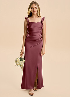 Azazie Jessamine Junior Desert Rose A-Line Ruched Stretch Satin Dress image1