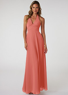 Azazie Tessie Bridesmaid Dresses Salmon Pink A-Line V-Neck Pleated Chiffon Dress image1