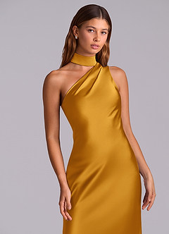Azazie Seona Robes de demoiselle d'honneur Robe Sirène en Satin extensible Une épaule Caramel écossais image2
