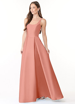 Azazie Neve Vestidos de damas de honor Vestido de Coral de Satén Elástico de Corte Princesa con Con bolsillos image3