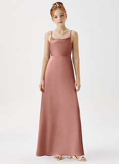 Azazie Shale Junior Rosette A-Line Stretch Satin Dress image6