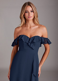 Azazie Lyra Bridesmaid Dresses Dark Navy A-Line Chiffon Convertible Dress image9