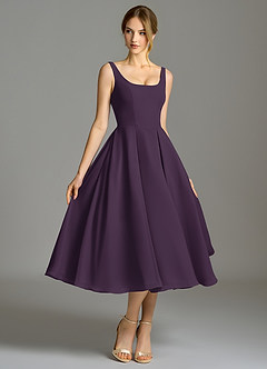 Azazie Amalie Vestidos de damas de honor Vestido de Ciruela de Gasa de Corte en A con Plisado image3