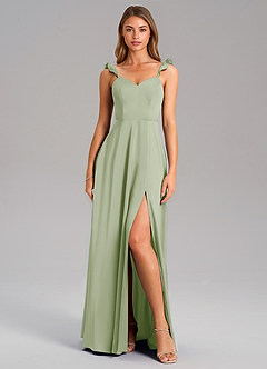 Azazie Everett Bridesmaid Dresses Dusty Sage A-Line Stretch Satin Dress image3
