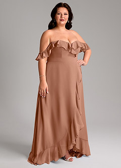 Azazie Lyra Brautjungfernkleider Wandelbar A-Linie Cabrio Chiffon Kleid Bronzer image3