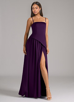 Azazie Adeline Bridesmaid Dresses Grape A-Line Strapless Stretch Satin Convertible Dress image6