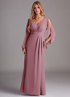 Azazie Matilda Bridesmaid Dresses Vintage Mauve A-Line Long Sleeve Chiffon Dress image3