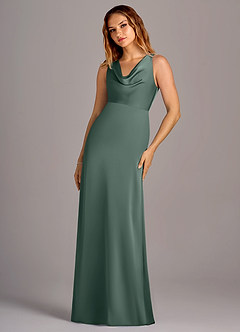 Azazie Wrenlee Bridesmaid Dresses Sea Moss A-Line Stretch Satin Dress image3