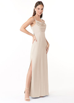 Azazie Esmee Final Sale White Alabaster A-Line Pleated Stretch Satin Dress image3