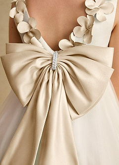 Azazie Lilli Flower Girl Dresses Ivory Champagne A-Line Bow Tulle Dress image6
