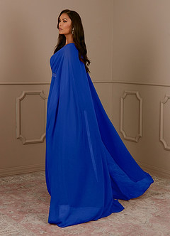 Azazie Isa Kleider für die Brautmutter A-Linie V-Hals Gefaltet Chiffon Kleid Königsblau image3