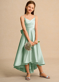 Azazie Sweets Girl Jurken voor bloemenmeisjes A-Lijn Jurk van Mat Satijn Geplooid Agave image5