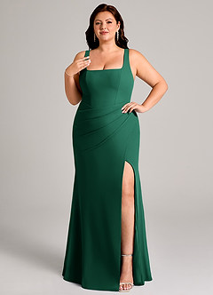 Azazie Mero Robes de demoiselle d'honneur Robe Fourreau en Mousseline de soie Plissée émeraude image11