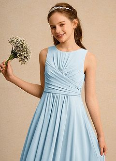Azazie Ducky Junior Formal Blumenmädchenkleider A-Linie Plissee Chiffon Kleid Himmelblau image3