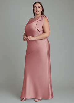 Azazie Yuanna Bridesmaid Dresses Dusty Rose Mermaid One Shoulder Stretch Satin Dress image13