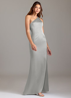 Azazie Arleth Bridesmaid Dresses Silver A-Line One Shoulder Stretch Satin Dress image4