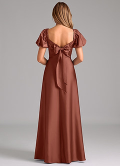 Azazie Fatima Robes de demoiselle d'honneur Robe Trapèze en Satin extensible Plissée Auburn image6