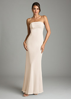 Azazie Saylor Vestidos de damas de honor Vestido Alabastro Blanco de Gasa de Corte Sirena con Palabra de honor image3