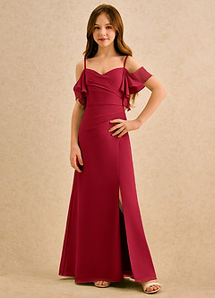 Azazie Pippy Girls Formal Robe Demoiselle D'honneur Fillette Robe Trapèze en Mousseline de soie Encolure en Forme de Cœur Écarlate image1