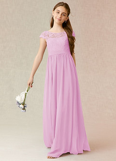 Azazie Silvermist Junior Candy Pink A-Line Pleated Chiffon Dress image4