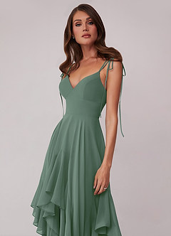 Barbie ♥ Azazie Bridesmaid Dresses Eucalyptus A-Line Bow Chiffon Dress image5