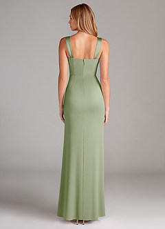 Azazie Denice Bridesmaid Dresses Dusty Sage A-Line Pleated Stretch Satin Dress image2