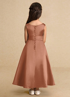 Azazie Lindy Flower Girl Dresses Bronzer A-Line Pleated Matte Satin Dress image7