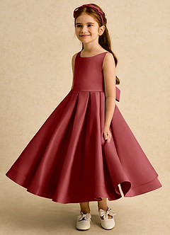 Azazie Babs Flower Girl Dresses Rust Ball-Gown Pleated Matte Satin Dress image5