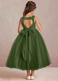 Azazie Calla Flower Girl Dresses Olive Ball-Gown Lace Tulle Dress image3