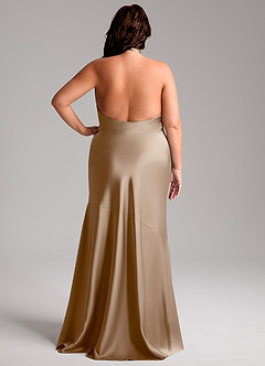 Azazie Lorena Bridesmaid Dresses Taupe Mermaid Pleated Stretch Satin Dress image8