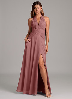Azazie Elizabeth Bridesmaid Dresses Desert Rose A-Line Pleated Chiffon Dress image1