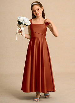 Azazie Bundle Junior Formal vestidos de niña de las flores Vestido de Pimenton de Satin Mate de Corte En A con Plisado image4