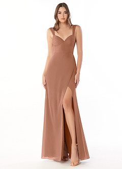 Azazie Audre Jurken voor bruidsmeisjes Jurk van Chiffon met Zeemeermin Geplooid Bronzeertint image1